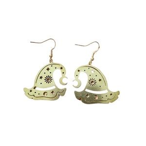 Vintage Gold Plated Wizard Hat Celestial Dangle 925 Fish Hook Earrings